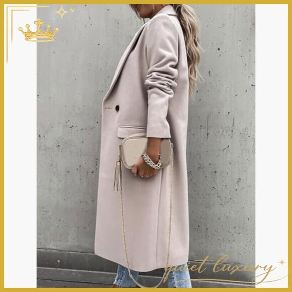 Long Wool Pea Coat Notch Lapel Classic Overcoat Fall Winter Jacket - Picture 4 of 4